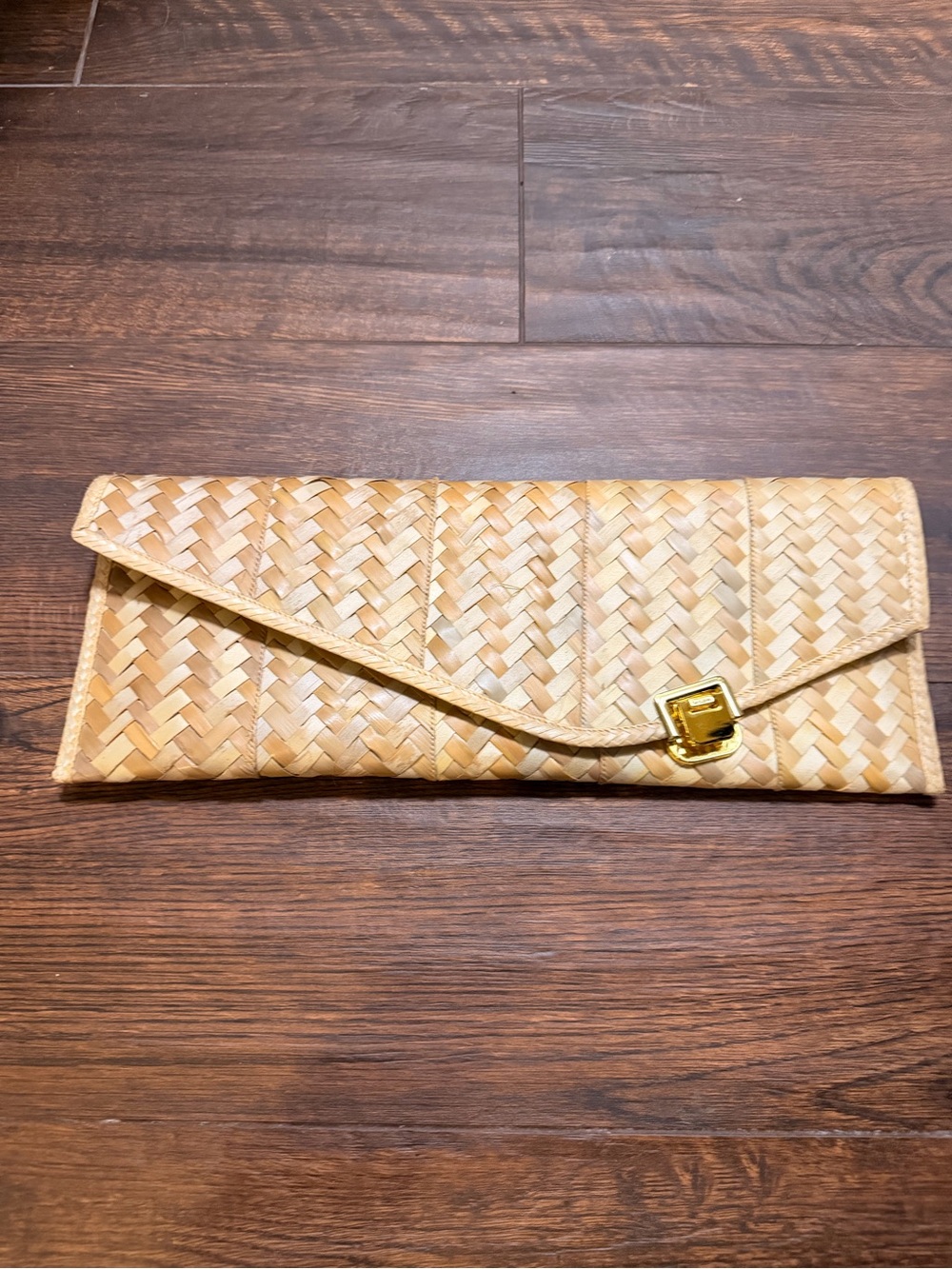 Oversized Woven Straw Envelope Clutch - Natural